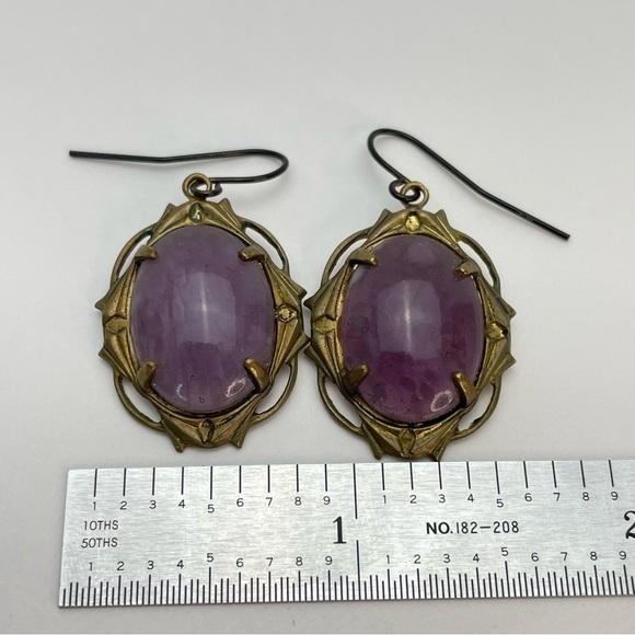Purple Glass Dangle Earrings - Picture 4 of 10